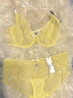 Gossard 32H Yellow Lace Sheer Bra & Panty (Med) Set NWT